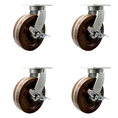 Service Caster 12'' Heavy Duty High Temp Phenolic Swivel Caster Set with Brakes , 4PK CRAN-SCC-KP92S1230-PHRHT-SLB-4